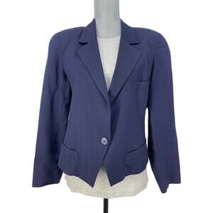 Vintage Jason Prescott Size M Navy Blue Cropped Single Breasted Blazer Woven